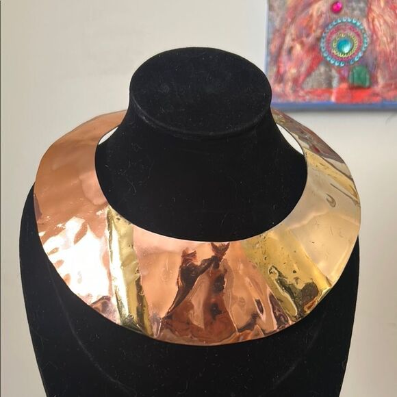 Allan Jacobsen Artisan Handmade Gold and Copper Statement Necklace